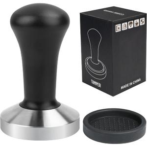 58mm Black Coffee Hand Tamper 304 Stainless Steel Base Professional Espresso Press for Portafilter Coffee Machine Barista Tool (58mm)