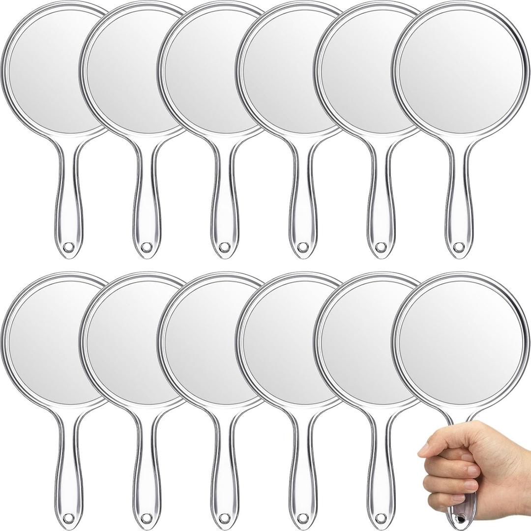 Jetec 12 Pcs Double Sided Handheld Mirror, 1X/2X Magnifying, Clear Frame, Modern Round Shape, Travel & Gift, 4.5 x 8.3 Inches