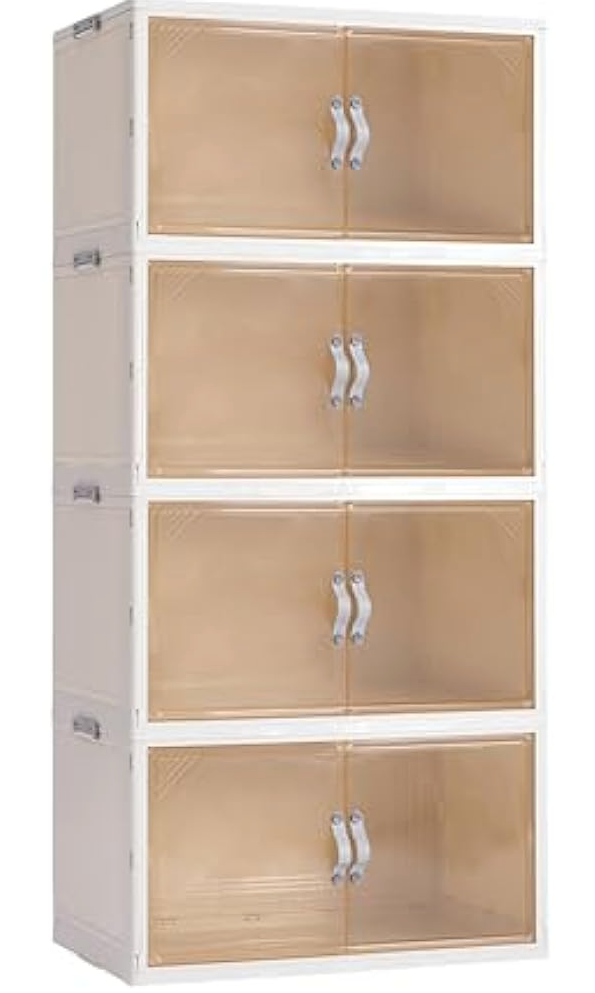 4 Pack Plastic Storage Bins with Drawers - 388QT Foldable Stackable Storage Bins with Lids - Closet Craft Organizers and Storage - Plastic Drawer Storage for Bedroom(97QT×4), 22.8 Gal