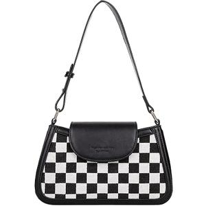 Star Houndstooth Checkered Pattern Shoulder Bags for Women Crescent Crossbody Hobo Handbag Y2K Underarm Purse