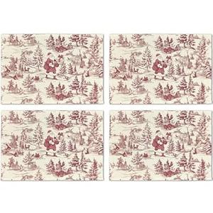 JWERBENPEY Red Chinoiserie Christmas Tree Santa Placemats Set of 4, Vintage Red Toile Christmas Table Mats Place Mats for Home Kitchen Dining Table Winter Xmas Holiday Party Decoration, 12x18 Inch