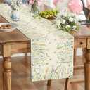 Light Green Wildflower Leaf Butterfly Table Runner ,Seasonal Spring Summer Kitchen Dinning Decoration for Holiday Home Party Decor 13x72 Inch