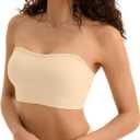 Strapless Bras for Women, S-XL, Non-Slip Silicone Padded Bandeau Bra with Free Clear Strap, Wireless Tube Top Bralette