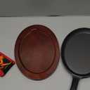 DVK Sizzling Plate with Wooden Base Fajita Skillet with Scald Protection Hot Mitt Cast Iron Plate for Home Barbeque Kitchen Service (2PCS)