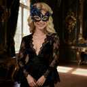 Butterfly Masquerade Mask for Women Lace Venetian Masks Halloween Mardi Gras Party Prom (Black)