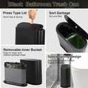 Small Bathroom Trash Can with Press Type Lid, 2Pcs Wicker Storage Baskets,Slim Black Bathroom Trash Can,Slim Plastic Narrow Trash Bin 2.6 Gallon Garbage Can