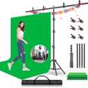 Green Screen Backdrop with Stand Kit, BEIYANG 6.5 X 5 Ft Portable Backdrop Stand Kit with Carrying Bag and 5 Clamps for Streaming, Video conferences and interviews