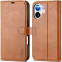 TUCCH Wallet Case for iPhone 17 (6.3") 2025, 4 Card Holders | RFID Blocking | Stand | PU Leather | Magnetic Closure | Protective Flip Folio Cover | Shockproof TPU Shell | Light Brown