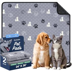 WanpeeGoo Washable Pee Pads for Dogs Mat, 2 Pack Absorbent Reusable Training Dog Pads Pet Puppy Pads, Non-Slip Potty Pads for Whelping, Playpen, Crate, Bed, Grey 24"x36" (Gray)