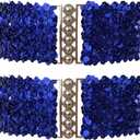 2 Pack Girls Sequin Sparkly Metal Interlooking Buckles Elastic Waist Belt, Glitter Stretchy Belt for Women (Total length: 24.8" (63cm), Blue)