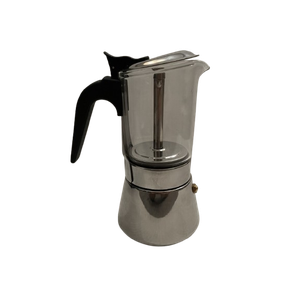 Premium Glass Top Stovetop Espresso Moka Pot 6 Cup Stainless, Open Box