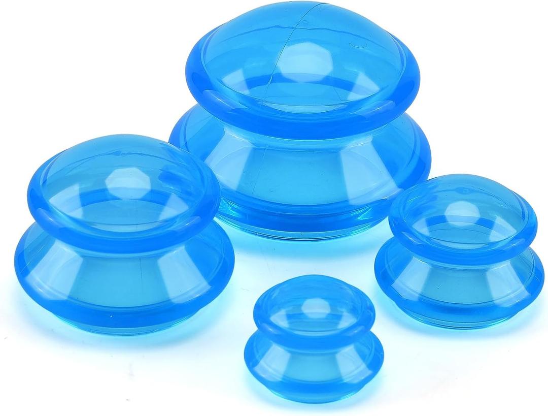 Silicone Cupping Therapy Set, Professional Studio and Home Cupping Set Massage Therapy Cups, Chinese Massage Cups for Cellulite Reduction Cupping Kit, Muscle and Joint Pain Myofascial Cupping Massager (Blue and Clear)