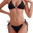 TASHEHE Women's Triangle String Bikini Set Sexy Tie Side Two Piece Swimsuit Cute Halter Bathing Suit (Medium, Black)