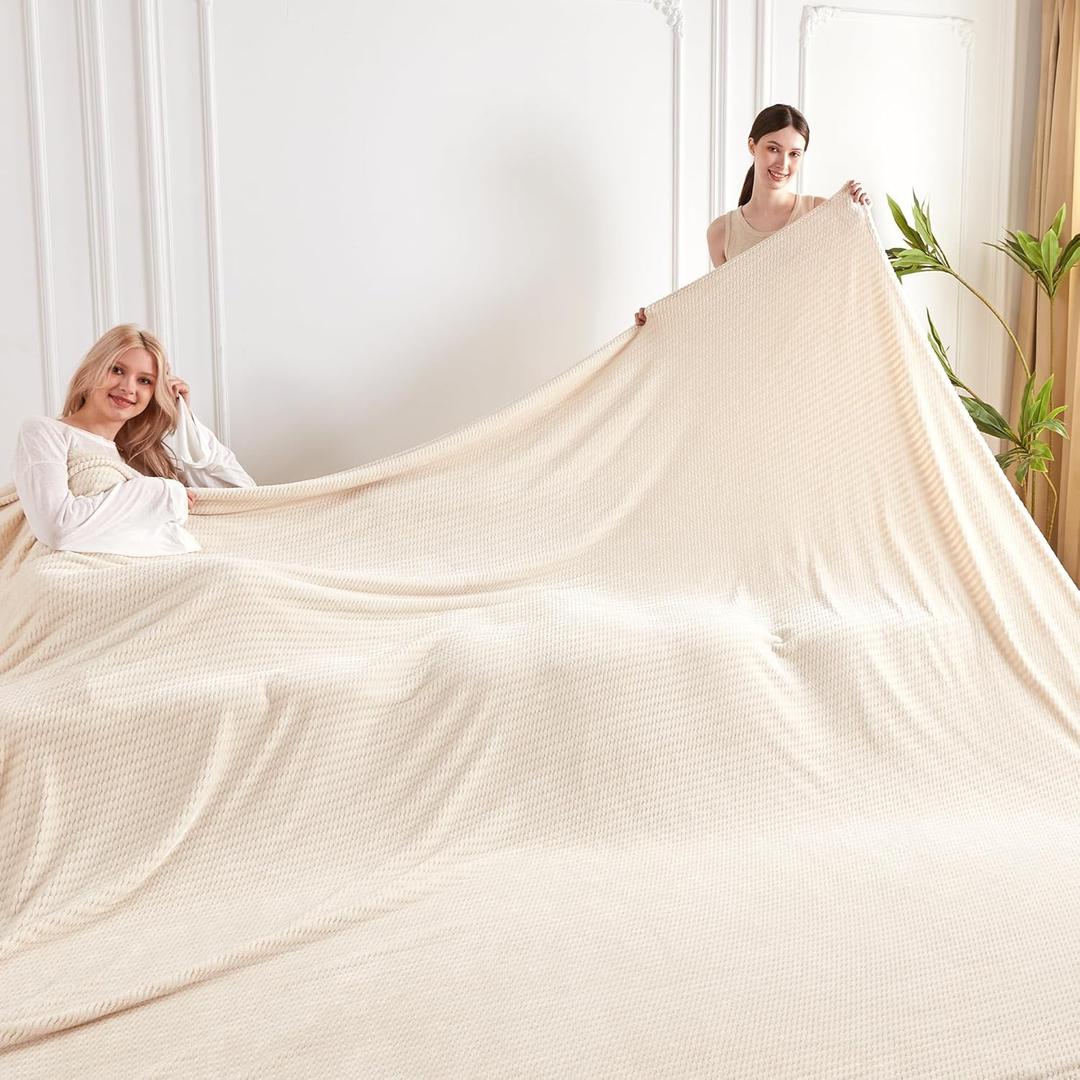 120x120 Inch Huge 10'x10' Extra Large Soft Cozy Fleece Blanket, Giant Seamless Oversized King California King Blanket Olive-Shaped Jacquard Pattern for Sofa, Family, Travel - Khaki