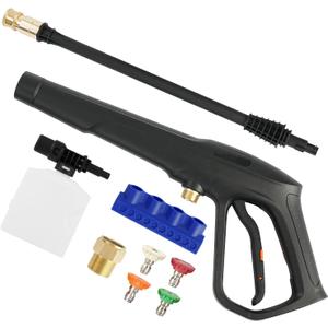 Pressure Washer Gun with Foam Cannon, Max W.P. 2320PSI, B.P. 5000PSI, M22-14mm & M22-15mm Fitting, 4 Stainless Steel Nozzle Tips & Holder, Replacement for Ryobi, Greenworks, and More