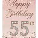 55th Birthday Door Cover 71x35 Inch Elegant Rose Gold Glitter Happy Birthday Banner for Women Sparkling Diamond Number Fifty-Fifth Milestone Celebration Party Photo Booth Prop Wall Decor