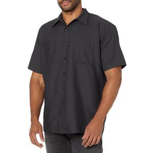 Red Kap Men's Industrial Work Shirt, Regular Fit, Short Sleeve (Large, Black)