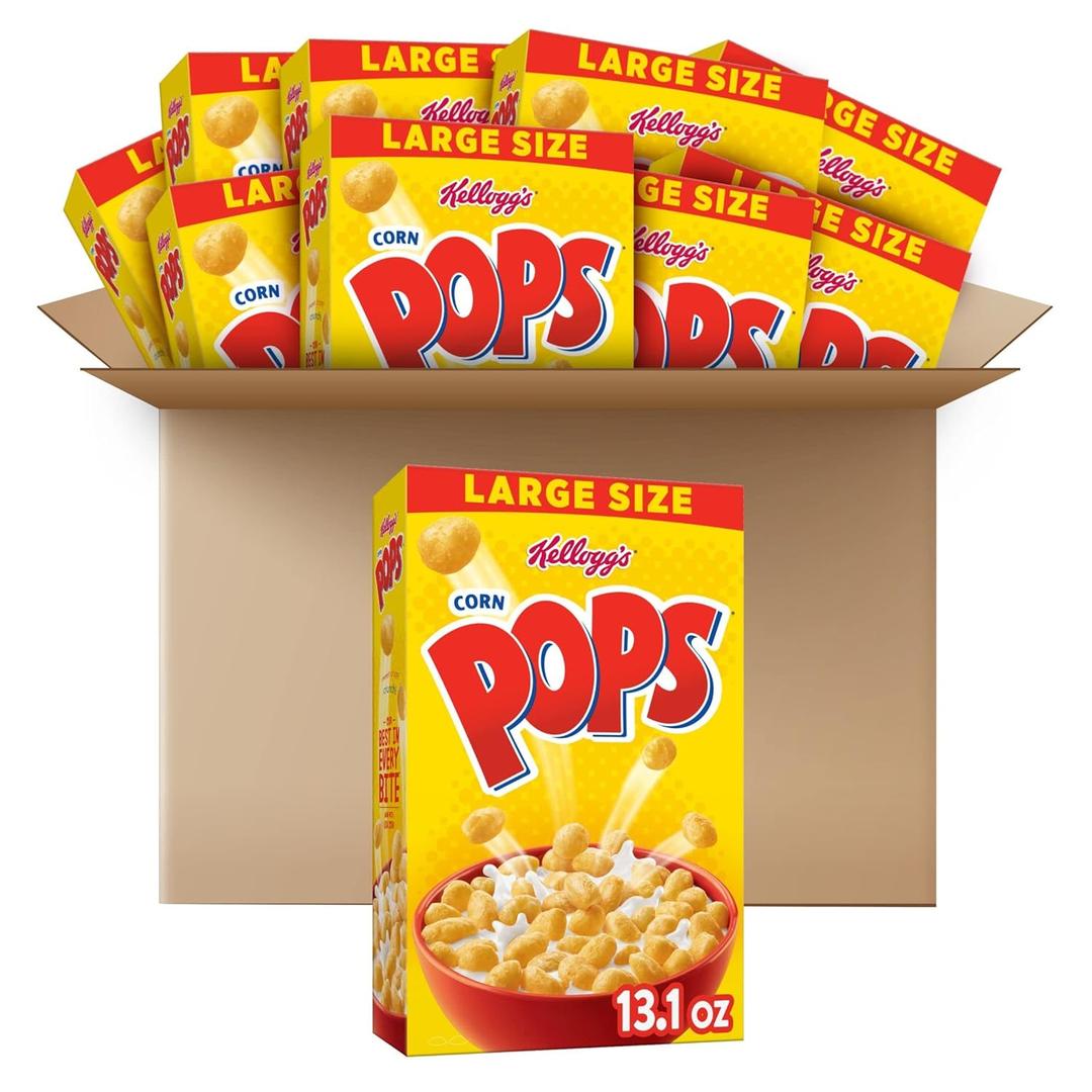 Kellogg's Corn Pops Cold Breakfast Cereal, 8 Vitamins and Minerals, Kids Snacks, Large Size, Original, 8.1lb Case (10 Boxes) , BBD: SEP 15, 2025
