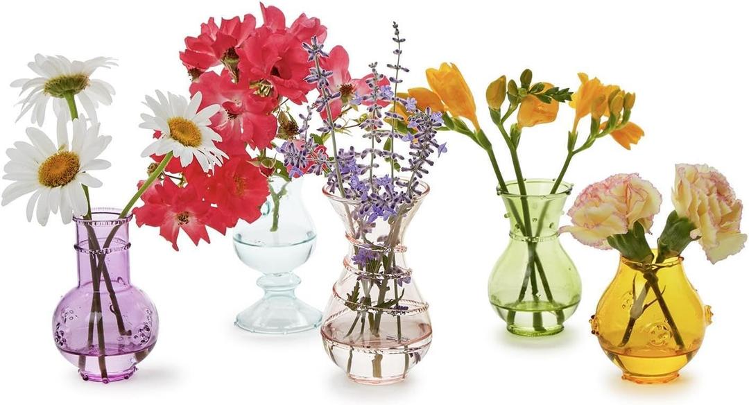 Two's Company Verre Hand-Blown Bud Vases, Glass, Set of 5