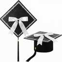 Dunzoom Black DIY Graduation Cap Decorations Kit Rhinestone Grad Cap Topper with Tassel White Bow Glitter Graduation Hat for Class of 2026 Graduate Ceremony Adult Grad Party Gift Art Craft