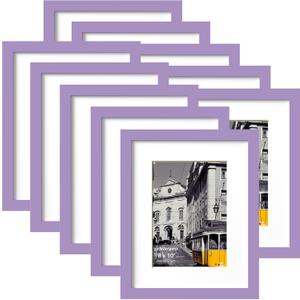 eletecpro 8x10 Picture Frames Set of 10, Picture Frame Collage Wall Decor Display 5x7 Photo With Mat or 8x10 without Mat, Home Decor Gallery Frame for Table Top or Wall Mounting, Purple