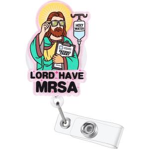 3 x Lord Have MRSA Funny Nurse Badge Reel, Cute Retractable ID Card Badge Holder, Name Tag Medical Badge Buddy for RN LPN CNA MA BSN Pediatric Nursing Student Teacher Doctor Healthcare Workers, Nurse Gift