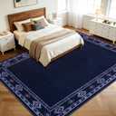 Large Area Rug for Bedroom Living Room, 6x9 Feet Ultra Soft Navy Blue Rugs Washable Modern Geometric Bordered Non Slip Low Pile Carpets Home Decor
