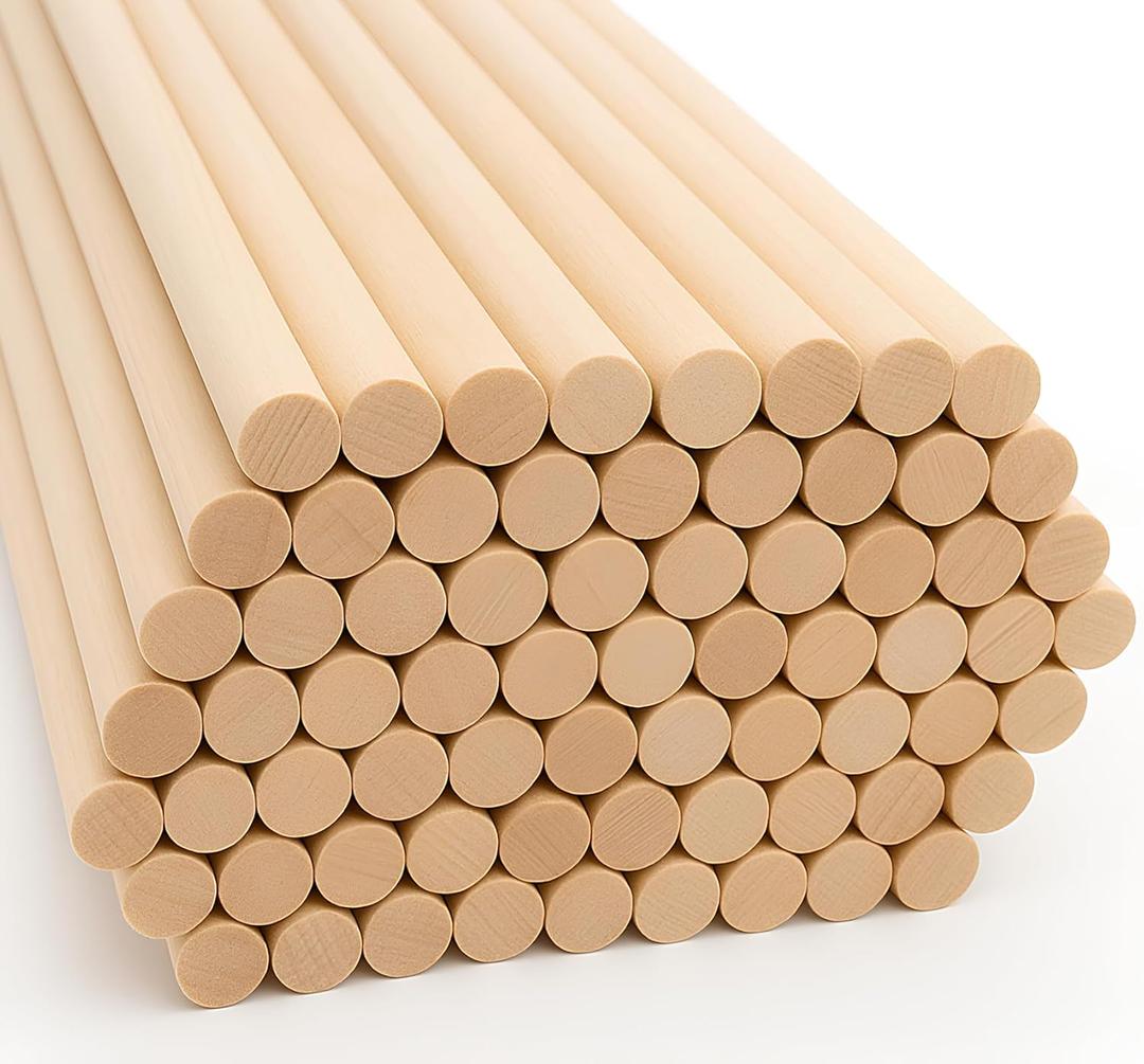 ALBO 1/4" x 12" Wooden Dowel Rods  Round Wood Sticks for Crafts, DIY Projects, Woodworking, Furniture Repair, School & Hobby Use, 100PCS