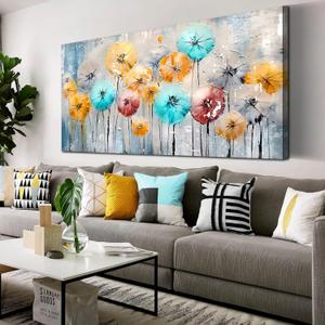 ENTANUB Dandelion Wall Art for Living Room, Flower Canvas Wall Picture for Bedroom, Colorful Print Painting Decor, Large Size 60x30 Inches (59L" x 29W")