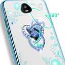 B-wishy for Schok Volt SV55 Glitter Crystal Butterfly Heart Floral Slim TPU Luxury Bling Cute Protective Cover with Kickstand+Strap for Schok Volt SV55(Blue)