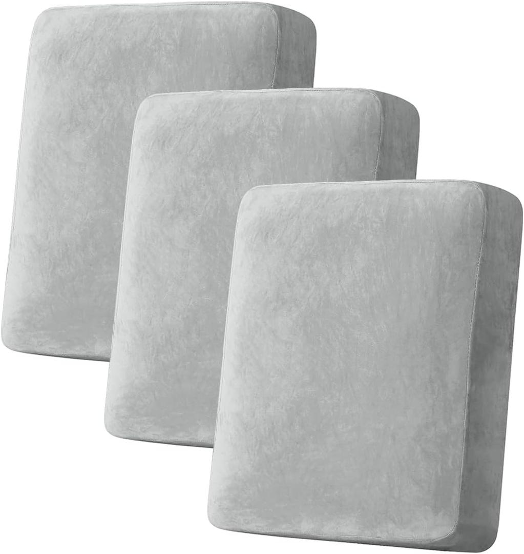 Couch Cover Stretch Velvet Sofa Cushion Cover 3-Piece - Elastic Washable Slipcover for Seat or Backrest, Couch Seat Covers for Sofas (Light Grey)