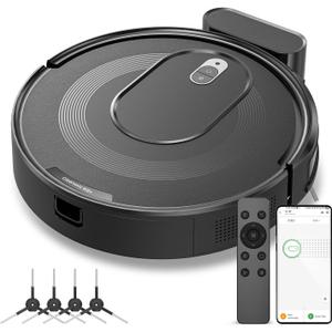 W6+ Robot Vacuum Cleaner,2800Pa Suction,720ml Large Capacity,120 Mins Runtime,Self-Charging Slim Robotic Vacuums,APP/Voice/Remote Control,No Entanglement Suction Port Ideal for Pet (Black)