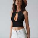 Summer Tops for Women Y2k Crop Halter Tank Top Going Out Trendy Cami Sexy Open Back Ribbed Knit Club Outfits (Black, XL)