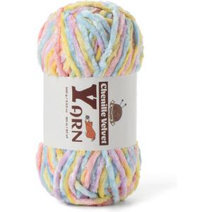 Plush Chenille Chunky Yarn - Fluffy Velvet Yarns Crochet for Blanket Knitting and Crocheting - Soft Baby Yarn for Crocheting - Amigurumi Crochet Yarns 100g (87yds) (Macaron)