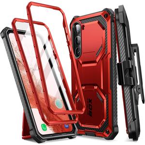i-Blason Armorbox for Samsung Galaxy S23 Case with Stand & Belt-Clip [Built-in Screen Protector] [2 Front Frames] [Military-Grade Protection] Full-Body Rugged Bumper Case with Kickstand (Ruddy)