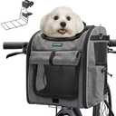 DAISTERN Foldable Front Bike Basket for Dogs, 4-in-1 Pet Carrier Backpack/Shoulder Bag/Car Seat with Heavy-Duty L-Shaped Mount Φ2.17 inch, Waterproof Cushion & Reflective Strips, Supports Up to 22lbs