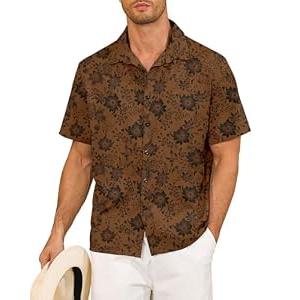 Century Star Mens Hawaiian Casual Floral Shirts Summer Tropical Beach Short Sleeve Button Down Shirt Orange Flower Small