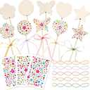 AUGSUN 43Pcs Princess Fairy Wands Kit, 20Pcs Wood Fairy Wands 20 Ribbons with 3 Sheets Gem Stickers Birthday Party Supplies Make Your Own DIY Crafts Art Magical Gifts