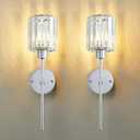 Hardwired Crystal Wall Sconces Set of Two - Dimmable Wall Light Fixtures 3000K, Warm White, for Hallway, Bathroom, Living Room, Bedroom, Chrome, 20.1 Inch