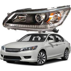 munirater Black Housing Projector Headlight Assembly Driver Side Replacement for Accord 2013-2015 4-Door Sedan Halogen Headlight Headlamp
