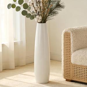 24" Tall Ceramic Floor Vase, GDSZJLJ White Large Decorative Vases for Modern Home Decor, Living Room, Minimalist Style Big Flower Vase for Pampas Grass, Flowers, Twigs, Office, Bedroom Dcor