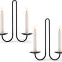Wall Candle Holder Set of Two, Metal Black Candle Sconces Wall Decor, Hanging Candle Holder Fits Taper Candle/LED Tea Lights, Wedding Housewarming Gifts for Farmhouse Living Room Fireplace (Double-arm 2pcs)