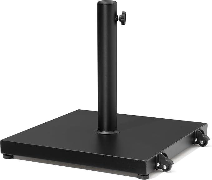 Patio Umbrella Base 43lbs Outdoor Umbrella Stand with Wheels, Heavy Duty Square Concrete Stand Market Umbrella, Black