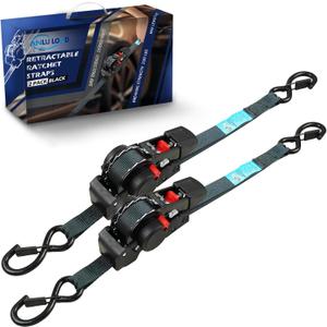 ANLULOAD Retractable Ratchet Strap(1 in x 11.5 ft),Ratchet Tie Down Strap for Motorcycles, Boats,Atvs,Utvs.W.L.L:700 Lbs/B.S:2,100 Lbs-(Black/2Packs)