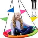 PlayVibe Tree Swing – 40 Inch Saucer Swing for Kids Outdoor – Round Disc Hanger with 900Lb Weight Capacity, 600D Oxford Waterproof Fabric Hanging Straps (Multicolor)