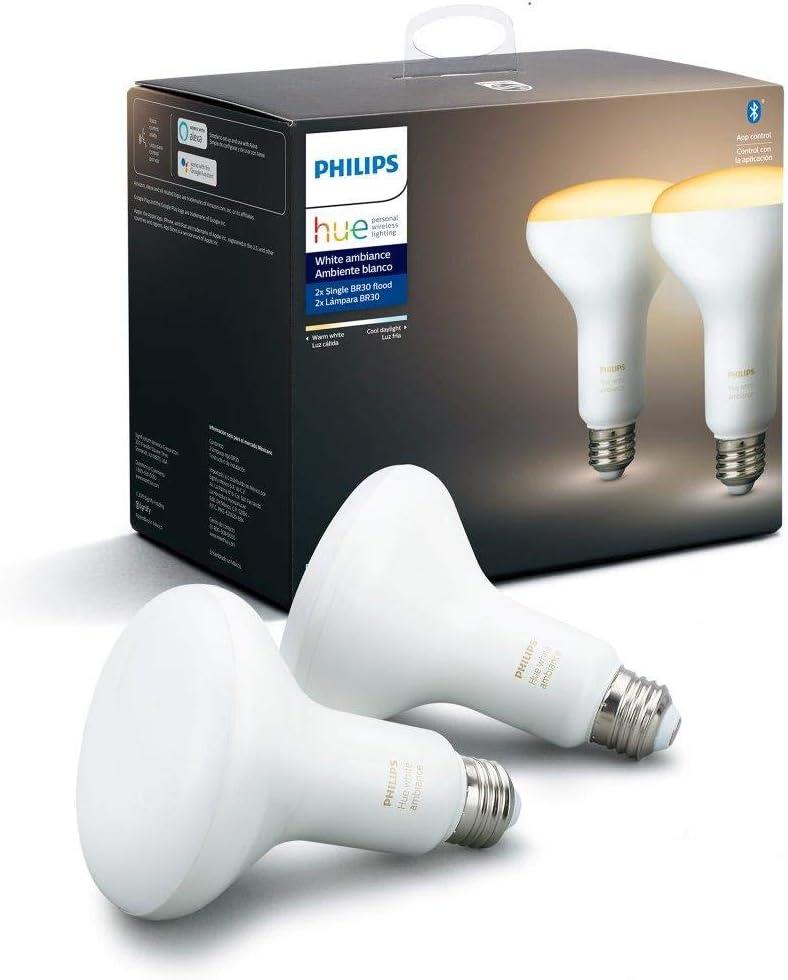 Philips Hue White Ambiance BR30 LED Smart Bulbs, Bluetooth & Zigbee Compatible (Hue Hub Optional), Works with Alexa & Google Assistant, Old Version, 2 Bulbs (2 Count (Pack of 1))