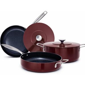 Nuwave Essential Series 5PC Ceramic Cookware Set PFAS-Free, Dishwasher Safe