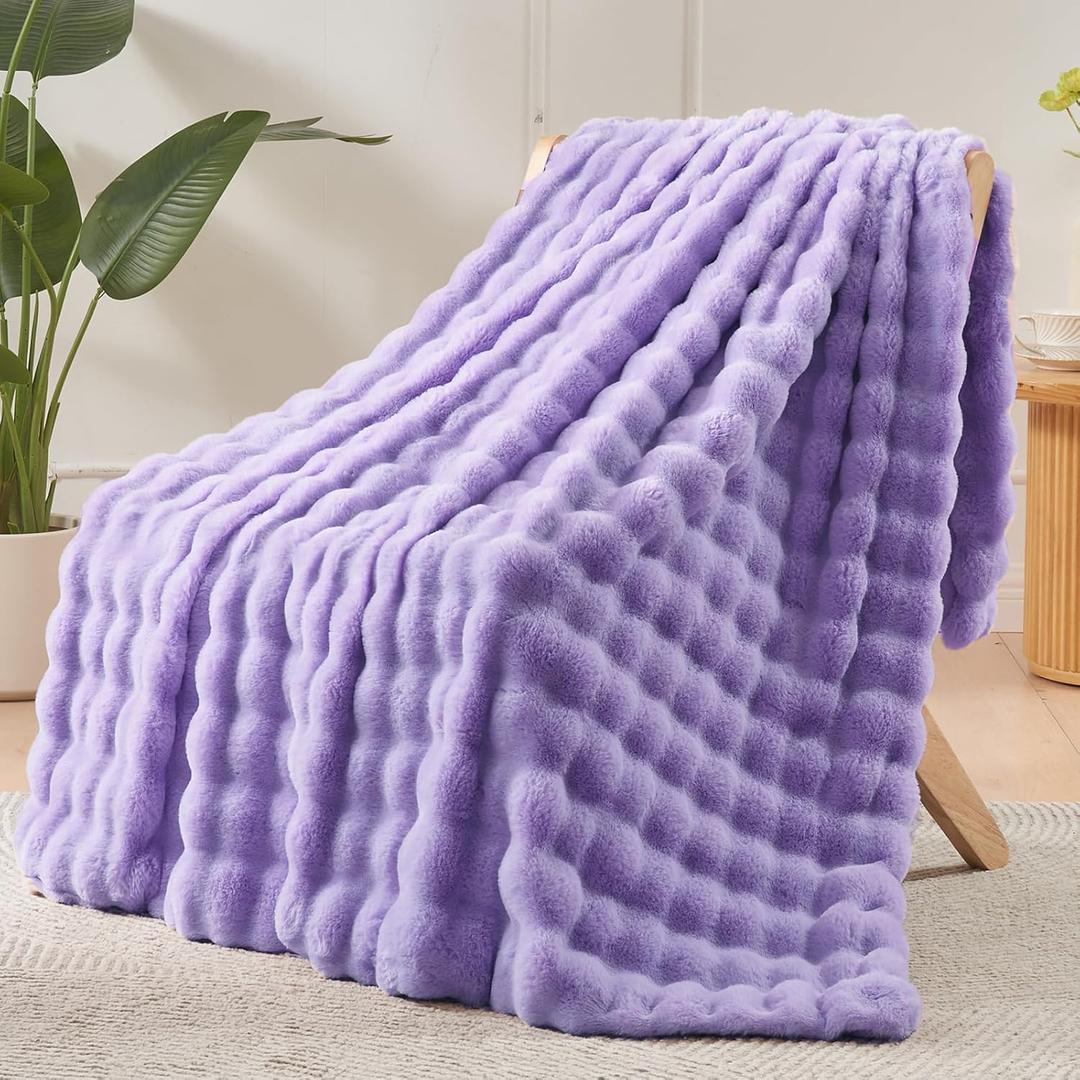 NEWCOSPLAY Faux Fur Throw Blanket Lavender Bubble Blanket Thick Warm Soft for Couch Sofa Bed 550GSM (Lavender, Throw(50"x60")) NEWCOSPLAY Faux Fur Throw Blanket Lavender Bubble Blanket Thick Warm Soft for Couch Sofa Bed 550GSM (Lavender, Throw(50"x60"))
