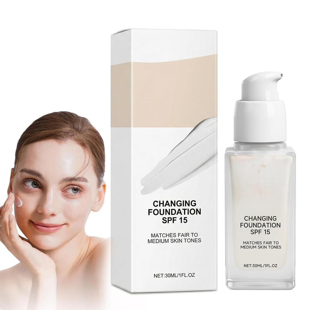 Color Changing Foundation for Mature Skin, 2026 New 2-In-1 Hydrating Lightweight Liquid Foundations, Natural Glace for All Skin Tones