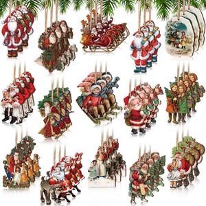 Spiareal 45 Pcs Vintage Christmas Ornaments Santa Claus Child Retro Hanging Decorations Christmas Wood Ornaments for Xmas Tree Winter Holiday Party(Classic)